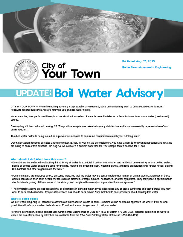 Boil Water Advisory sample